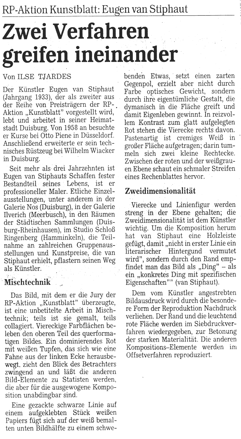 Zeitungsartikel Rheinische Post, Datum unbekannt