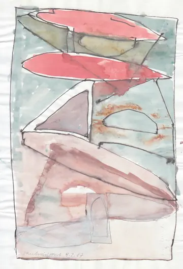 Eugen van Stiphaut: 1987, Tusche und Aquarell, 20 x 29,5cm