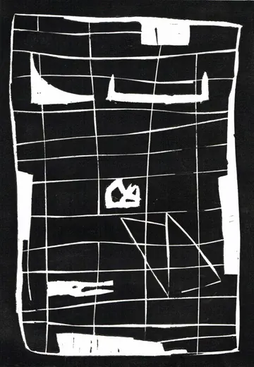 Eugen van Stiphaut: 1989, Linolschnitt, 21 x 30cm