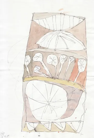 Eugen van Stiphaut: 1989, Tusche und Aquarell, 20 x 29,5cm