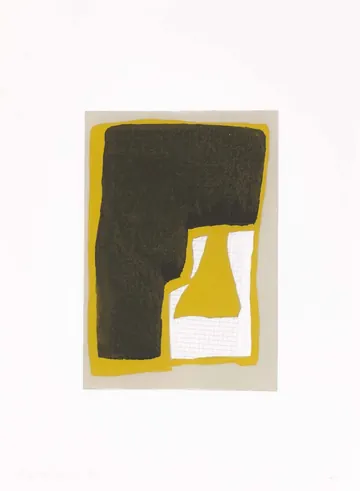 Eugen van Stiphaut: 1992, Linolschnitt und Collage, 21 x 30cm